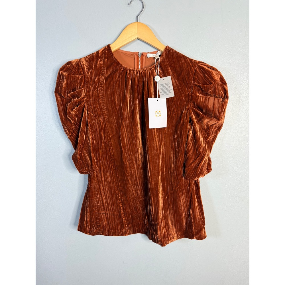 Wayf Cinnamon‎ Velvet Greyson Puff Sleeve Top (Rust color) Size XS